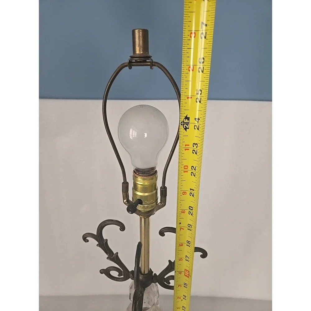 Vtg Hollywood‎ Regency Lamp Bronze Scrolls Marble Base Crystal Glass Belly 1970s